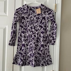 Lands' End eggplant purple and white long sleeve dress Sz 6x-7 (L)
